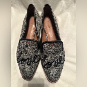 ED Kamala by Ellen DeGeneres Love loafers black & White Tweed Fabric Size 8